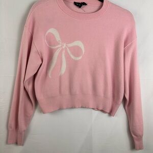 Arden B Pink Crew Neck Sweater with Bow Accent